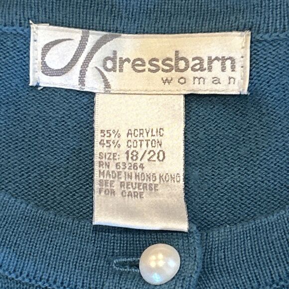 Dress Barn Vintage Embellished Studded Cardigan Sweater Blue Flowers Size 18/20 - Picture 8 of 8